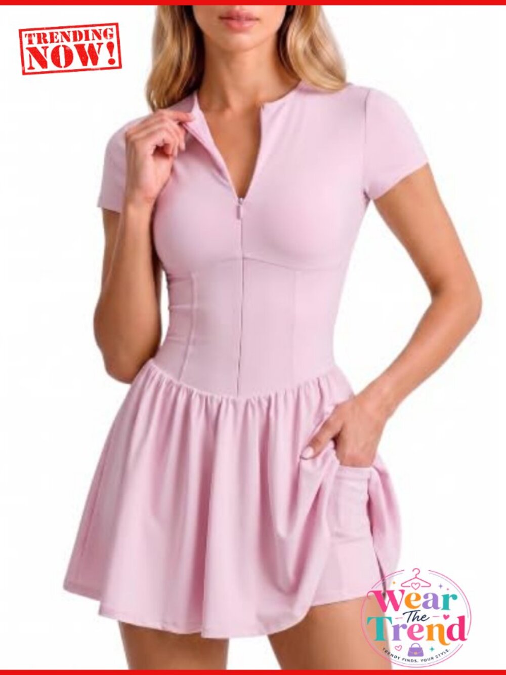 Women's Athletic Golf Tennis Dress Short Sleeve Zip Built in Shorts A-Line